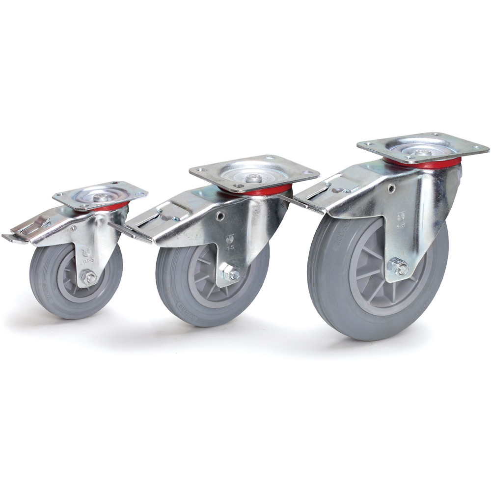 fetra® Swivel castor with lock solid rubber blue-grey 125 x 38 mm