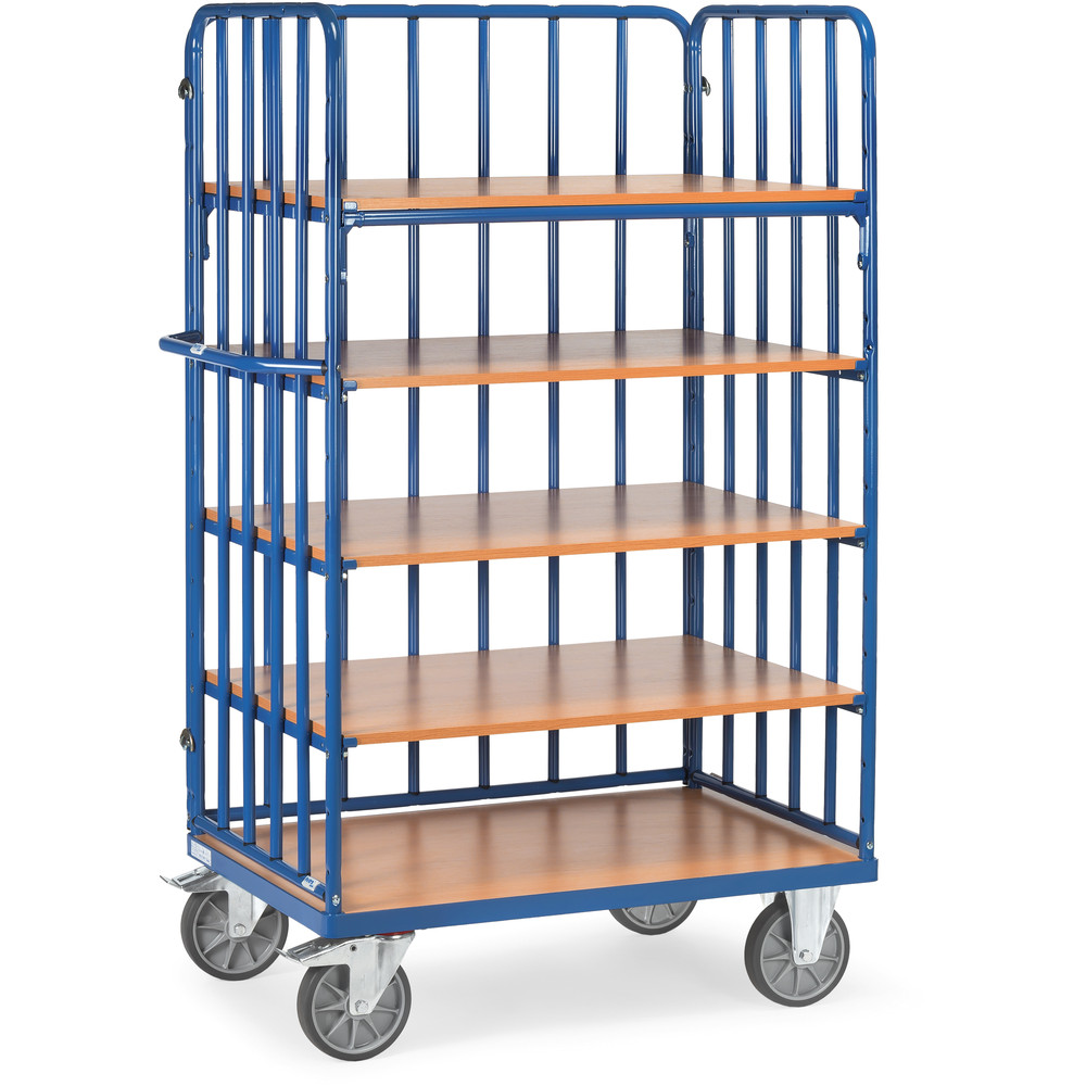 fetra® Shelved trolley with 1 longitudinal wall 8351-1