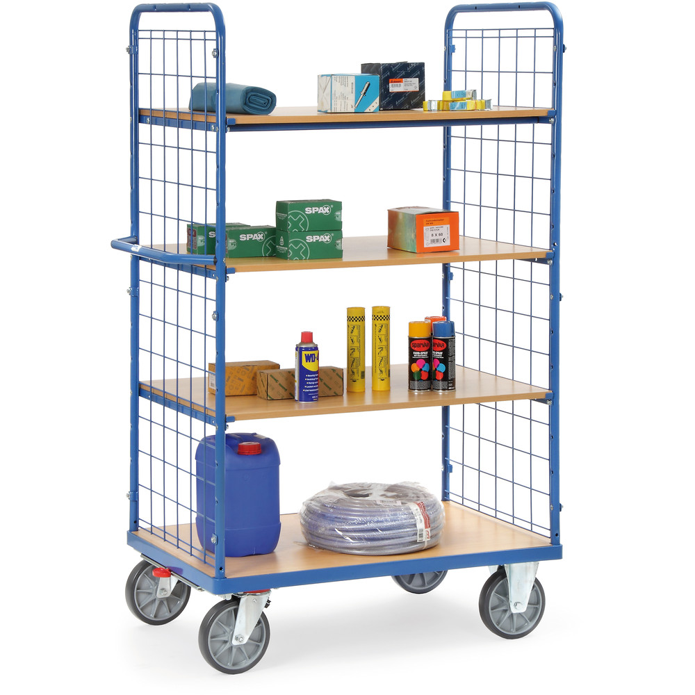 fetra® Shelved trolley with wire lattice 8412