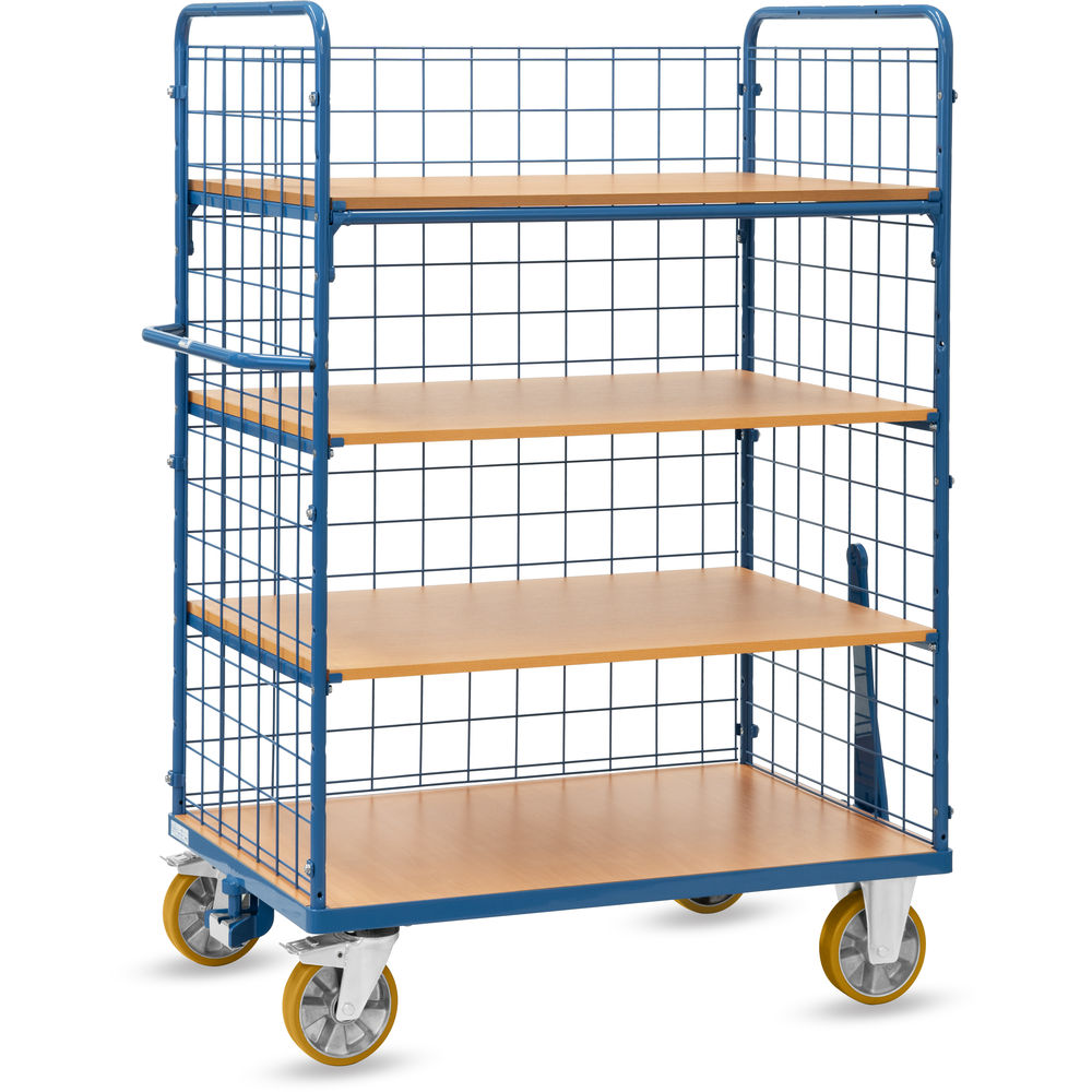fetra® Shelved trolley with wire lattice and 1 longitudinal wall 8413-1-RZ