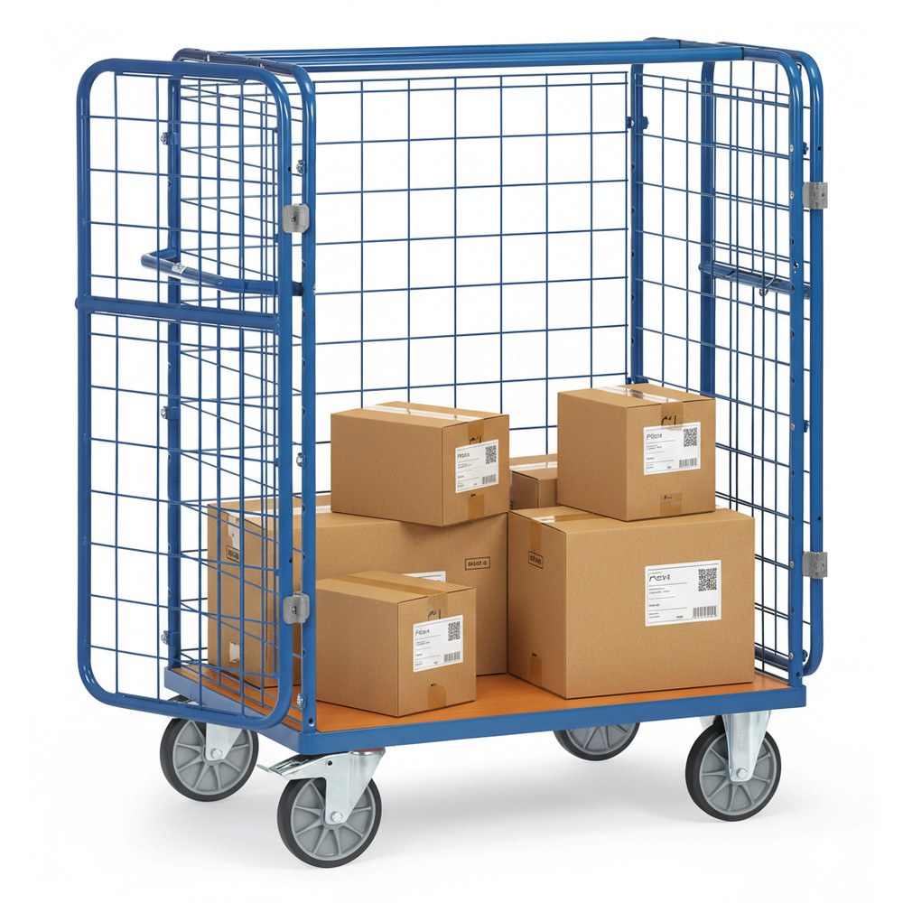 fetra® Parcel cart with wire lattice and double wing doors 8481-3